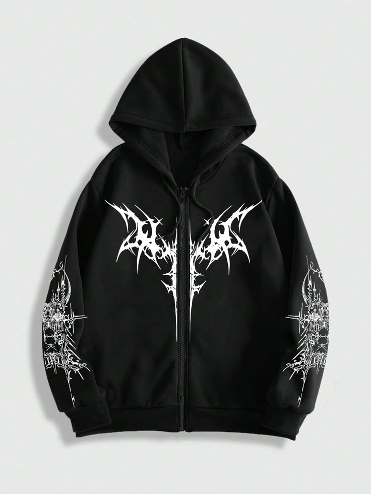 SADAM Gothic Print Zip Hoodie